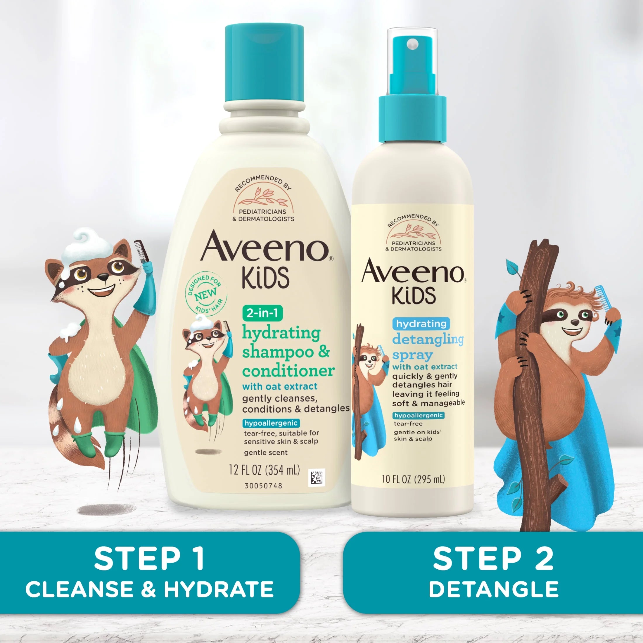 Aveeno Kids 2-In-1 Shampoo and Conditioner, Tear Free Hair Products, 12 Fl Oz