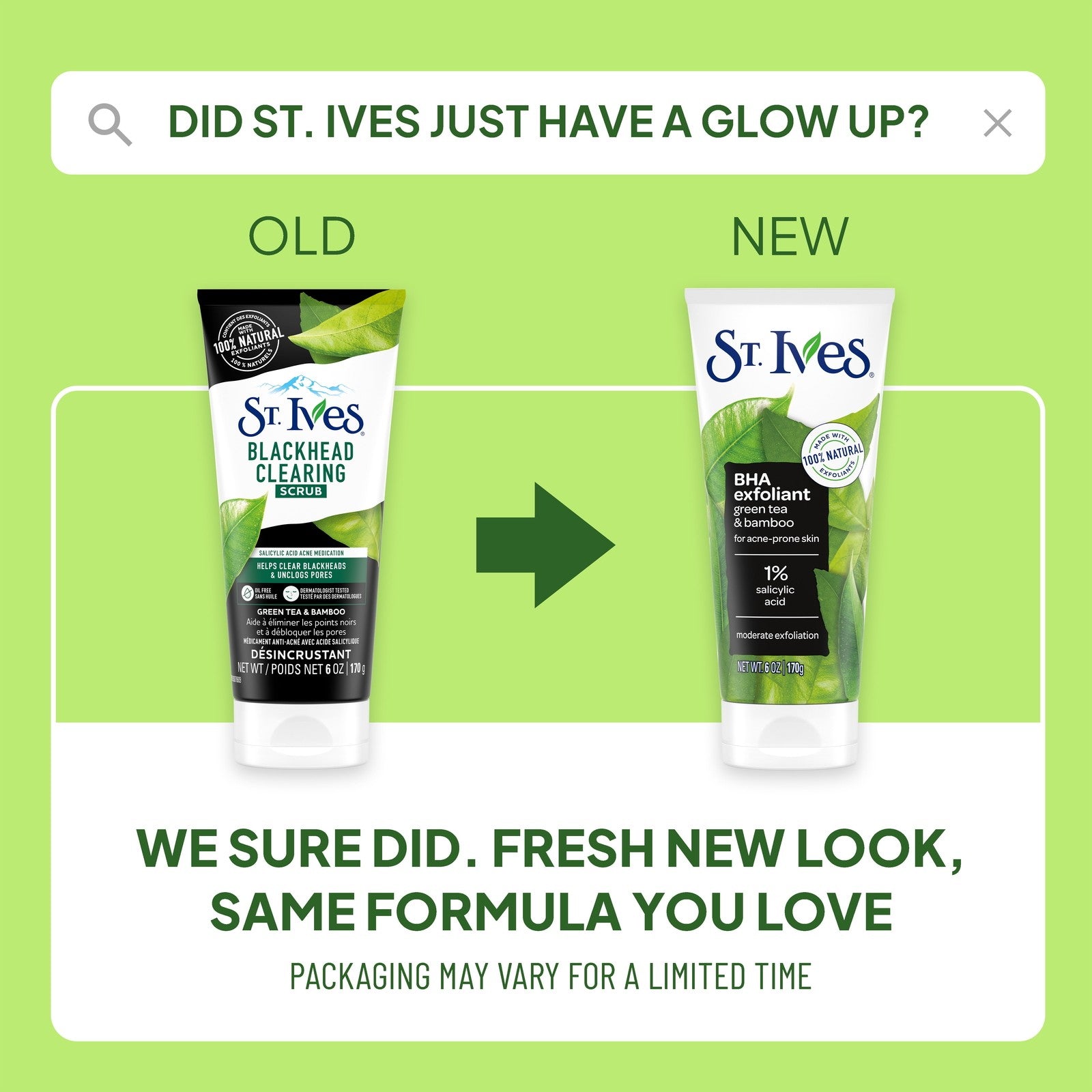Blackhead Clearing Exfoliating Face Scrub, Green Tea & Bamboo Facial Exfoliator