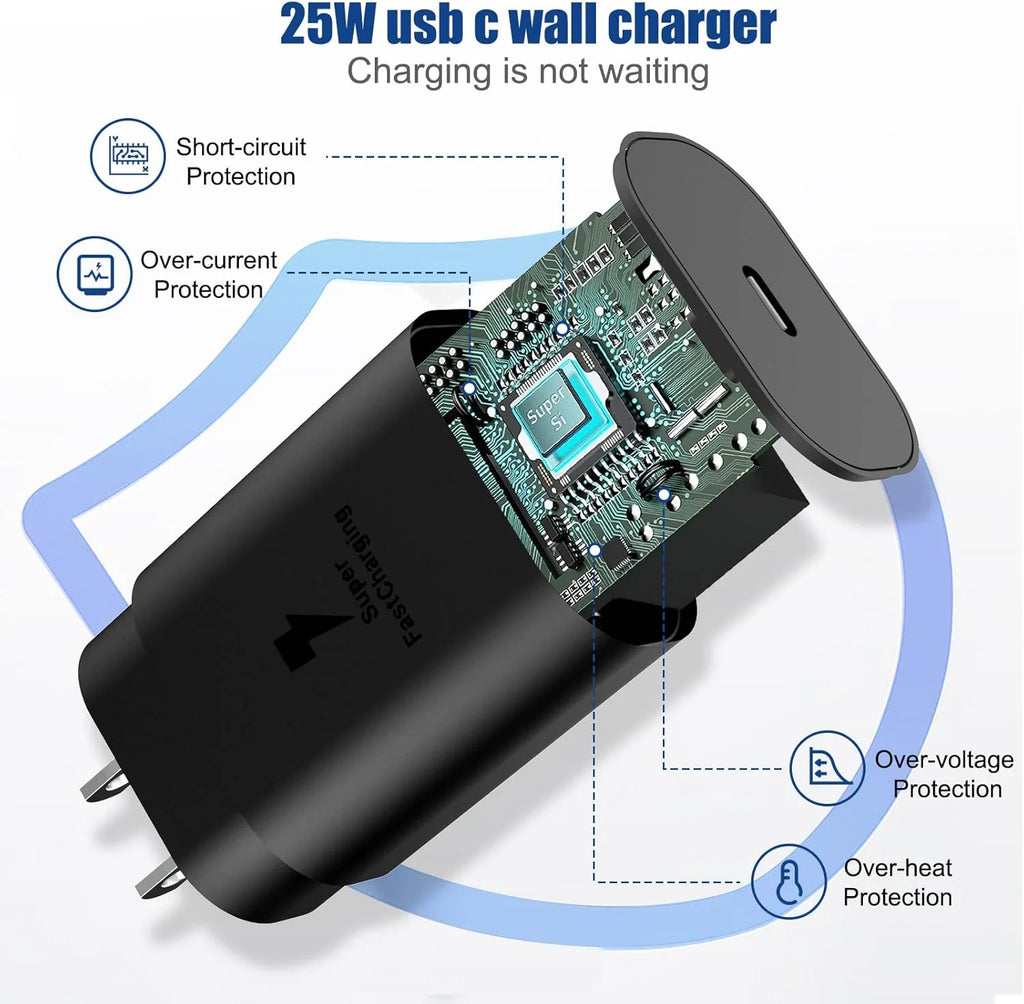 2 In1 Samsung Watch Charger,25W USB C Fast Charger Compatible with Galaxy Watch 7/6/6 Classic/5 Pro/5/4 /4 Classic/3/Active2/1 and Galaxys24/S23 /S22/21/20 Note/Z Fold 6(6Ft)
