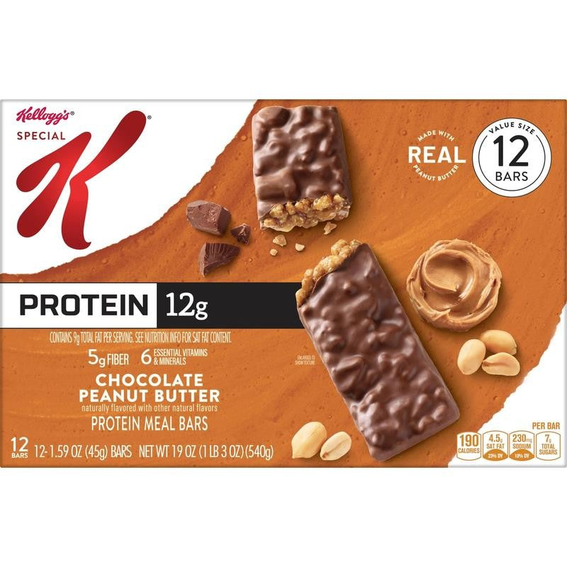 Chocolate Peanut Butter Chewy Protein Meal Bars, 12G Protein Snacks, 19 Oz, 12 C