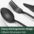 24-Piece Black Silverware Set with Steak Knives, Black Flatware Set for 4, Food