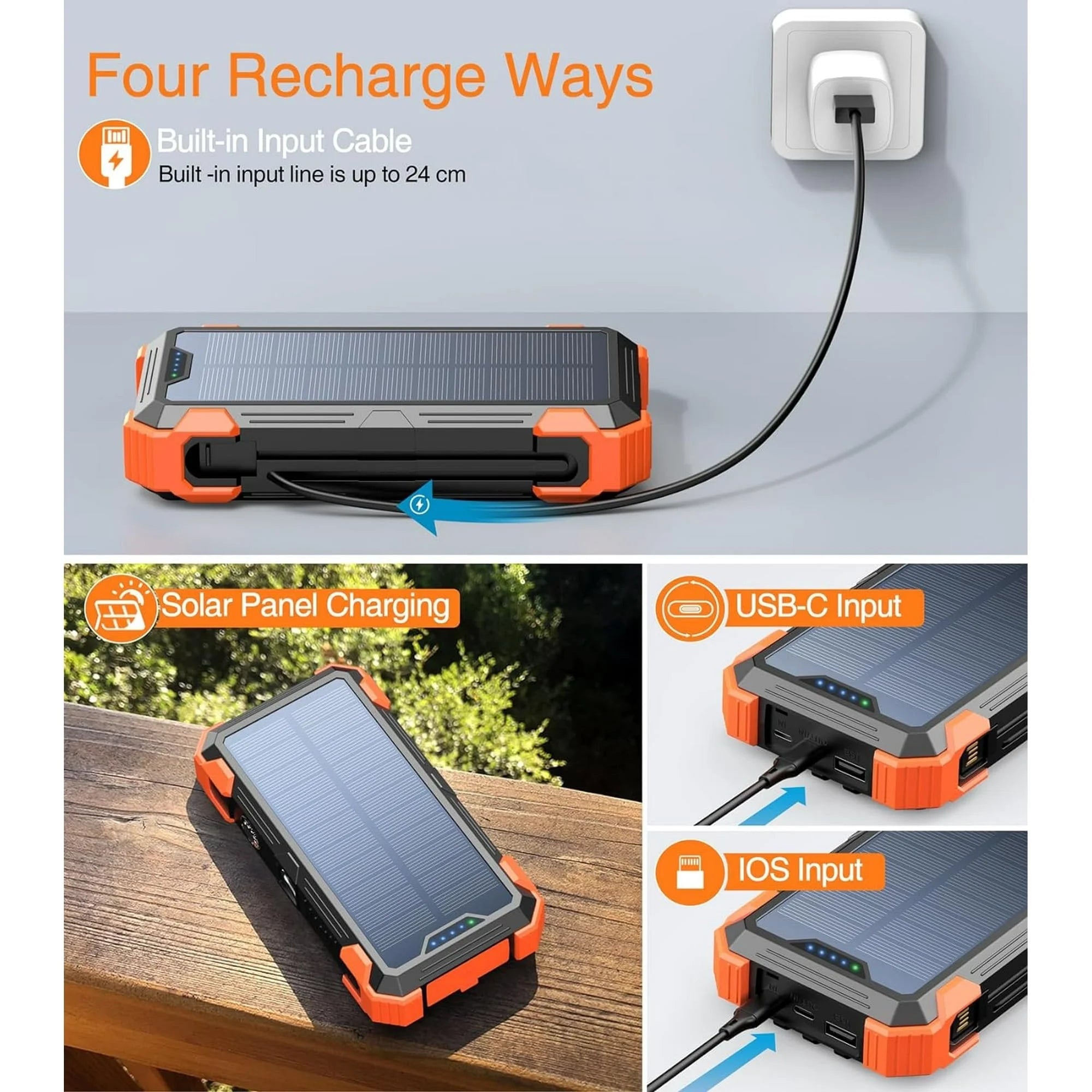 42800Mah Solar Charger Power Bank 15W Fast Charging Portable Charger with 4 Cables, USB Battery Pack Compatible with Iphone & Android Cell Phone