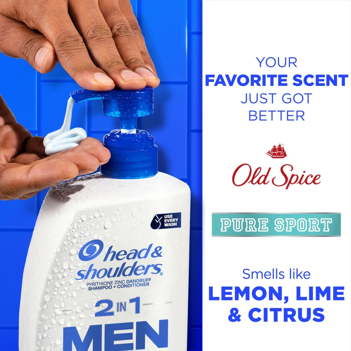 Head & Shoulders Men'S 2 in 1 Dandruff Shampoo and Conditioner, Old Spice Pure Sport, 28.2 Fl Oz