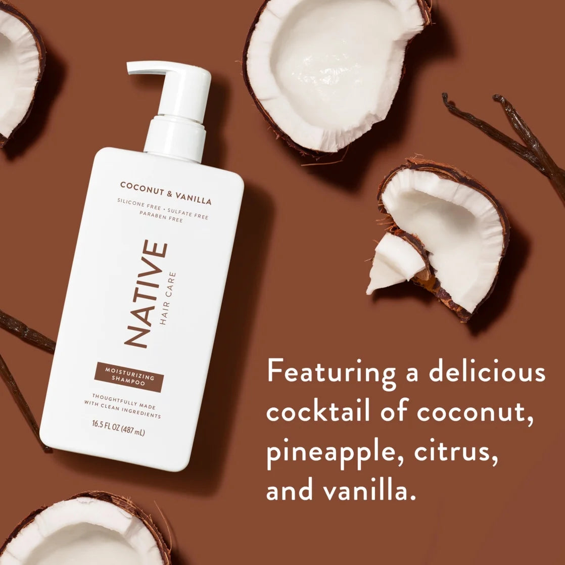 Native Moisturizing Shampoo, Coconut & Vanilla, Sulfate & Paraben Free, 16.5 Oz