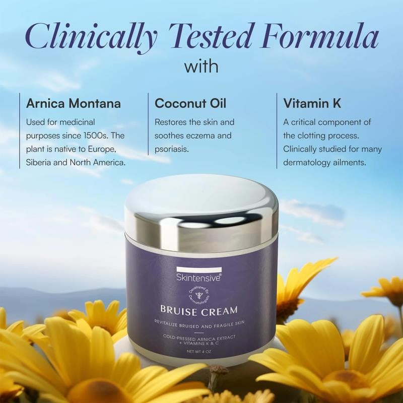 Arnica Bruise Cream, 4 Oz, for Thin Skin, Moisturizing, Vitamin K C and E, Skin