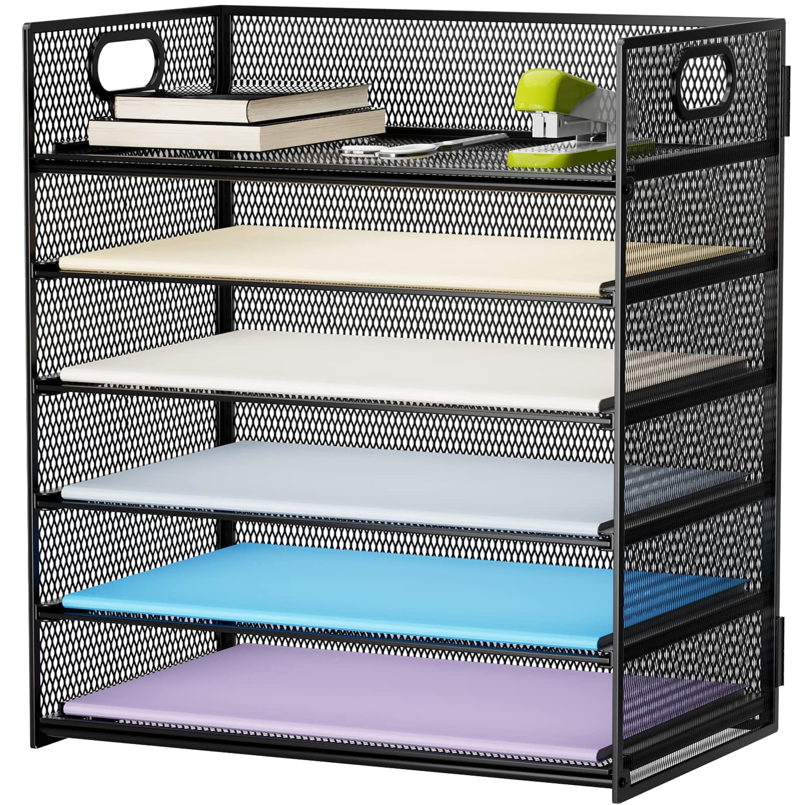 6 Tier Mesh File Organization with Handle,Paper Letter Tray Organizer , Paper Sorter Organizer for Letter/A4 Office Desktop Organization