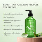 Aloderma 90% Pure Organic Aloe Vera Gel with Tea Tree Oil - Pure Aloe Vera Gel for Face - Natural Aloe Vera Gel for Sunburn Treatment, Acne, Aftershave, after Waxing - Aloe Vera Moisturizer for Face