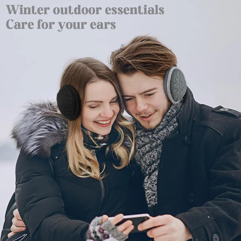 2 Pacs Winter Earmuffs for Women Men, Foldable Warm Cable Knit Fleece Ear Muffs