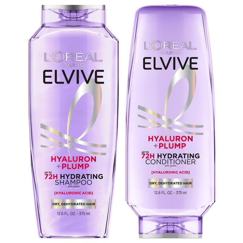 Elvive Hyaluron Plump Squeeze Hydrating Shampoo Conditioner Kit, 72Hr Intense Mo