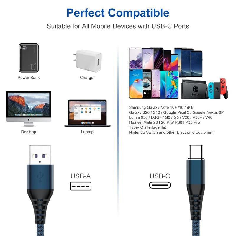 3 Pack 6 FT 【A to C】Type-C Cable ,USB C Charger Cable 6Ft,Compatible with Samsun