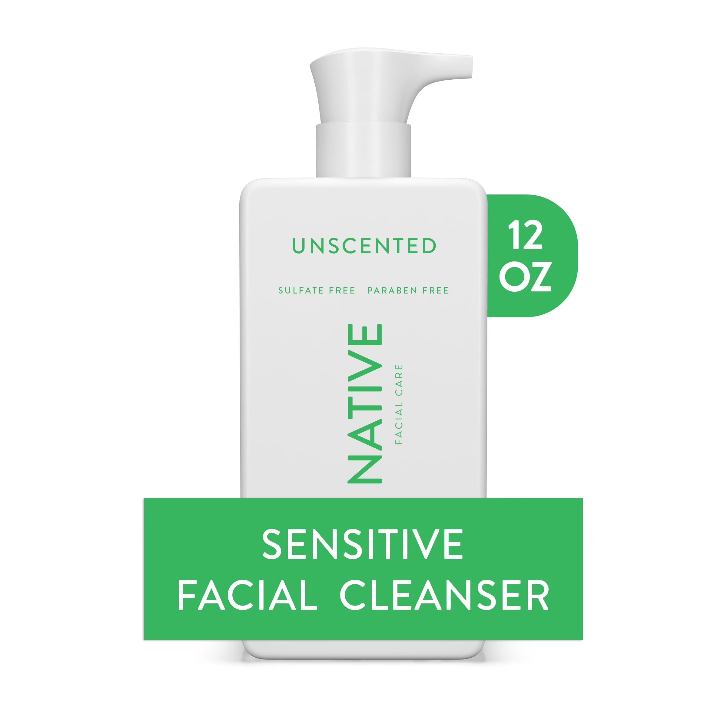 Native Sensitive Facial Cleanser, Unscented, for Sensitive Skin, 12 Fl Oz