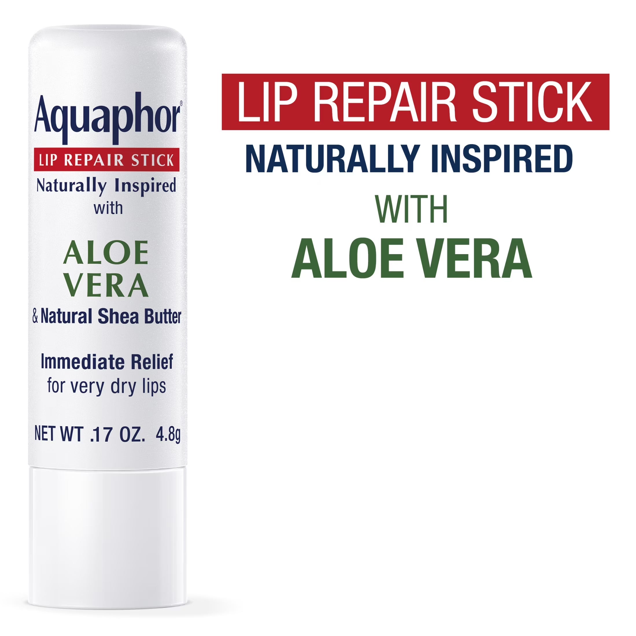 Aquaphor Naturally Inspired Lip Repair Stick for Very Dry Lips, Lip Balm with Aloe Vera, 0.17 Oz