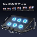 15.6-17.3Inch Laptop Cooling Pad with 6 Quiet Fans,7 Height & Wind Speed Adjusta