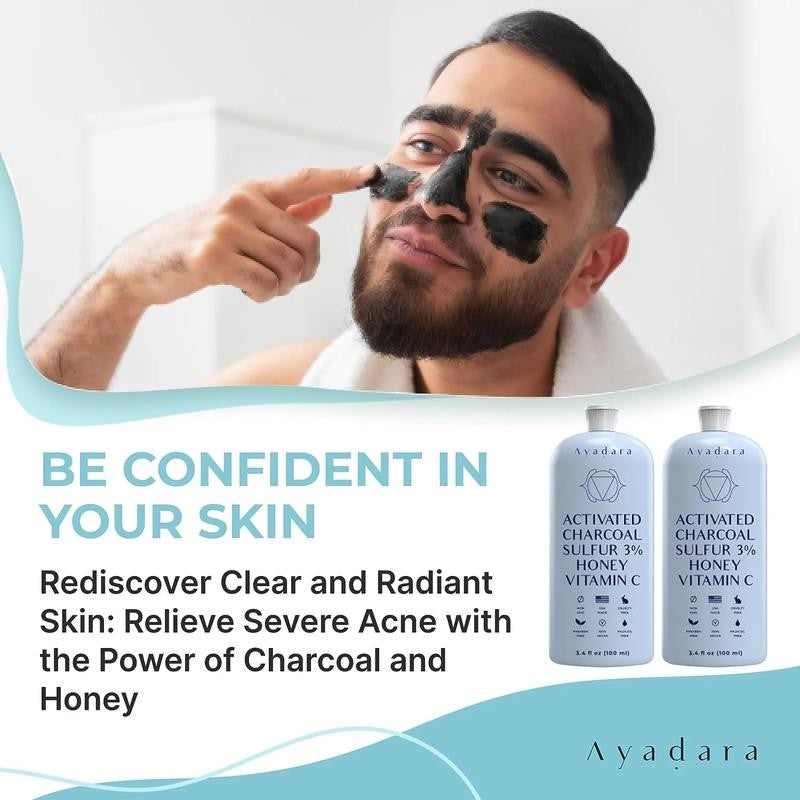 Acne Face Wash with Charcoal & Sulfur, Cystic & Hormonal Acne Cleanser, 8 Fl Oz,