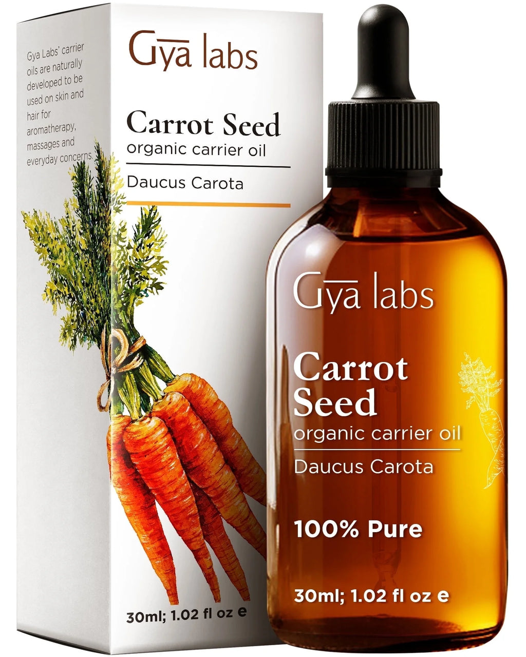 Gya Labs Organic Carrot Seed Oil for Skin - Pure & Natural Unrefined Cold Pressed Carrot Oil for Hair, Scalp, Skin, Face & Massage (1 Fl Oz)