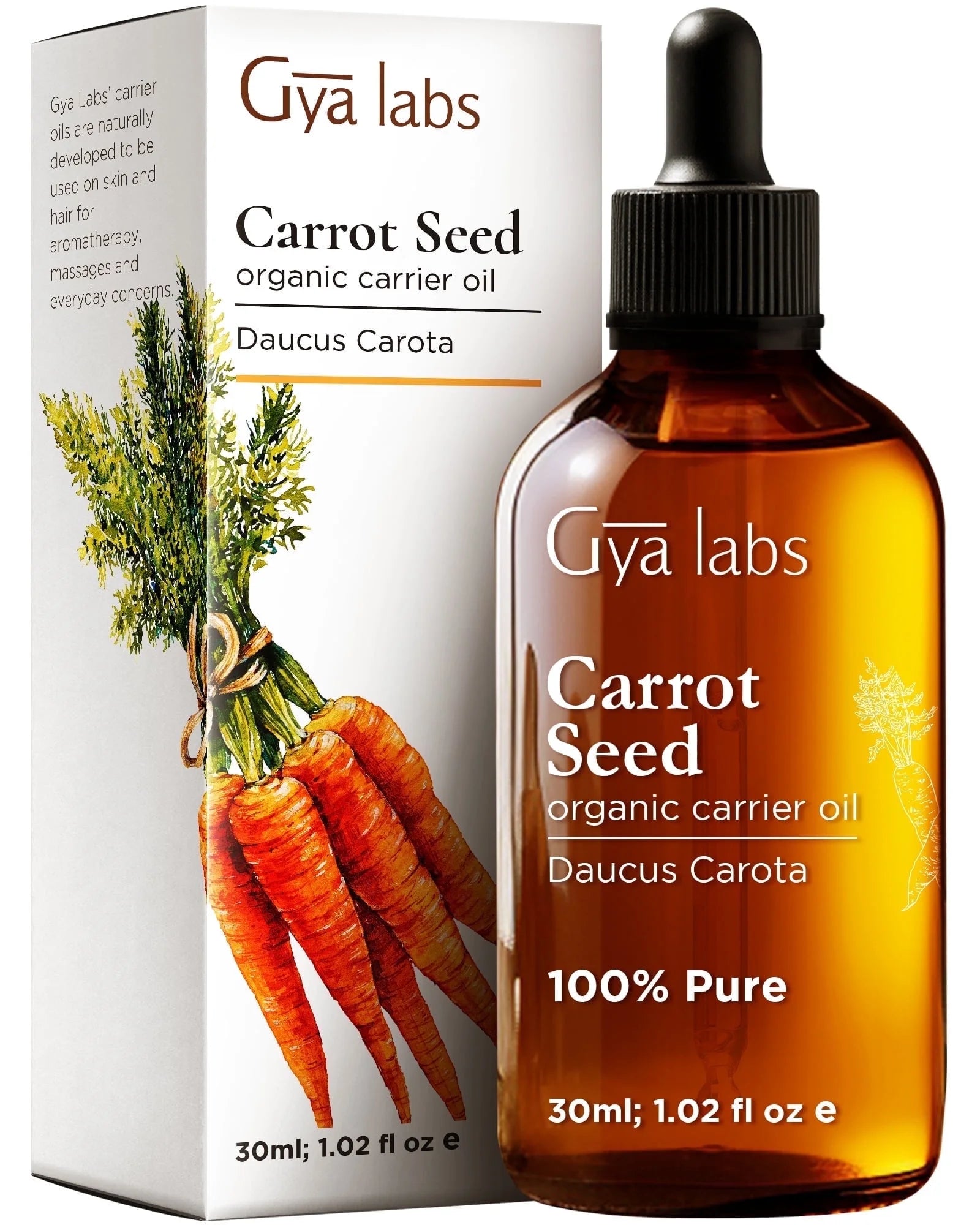 Gya Labs Organic Carrot Seed Oil for Skin - Pure & Natural Unrefined Cold Pressed Carrot Oil for Hair, Scalp, Skin, Face & Massage (1 Fl Oz)
