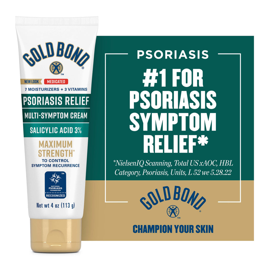 Gold Bond Psoriasis Multi-Symptom Relief Hand and Body Lotion & Cream for Itchy, Dry Skin with 3% Salicylic Acid, 4 Oz.