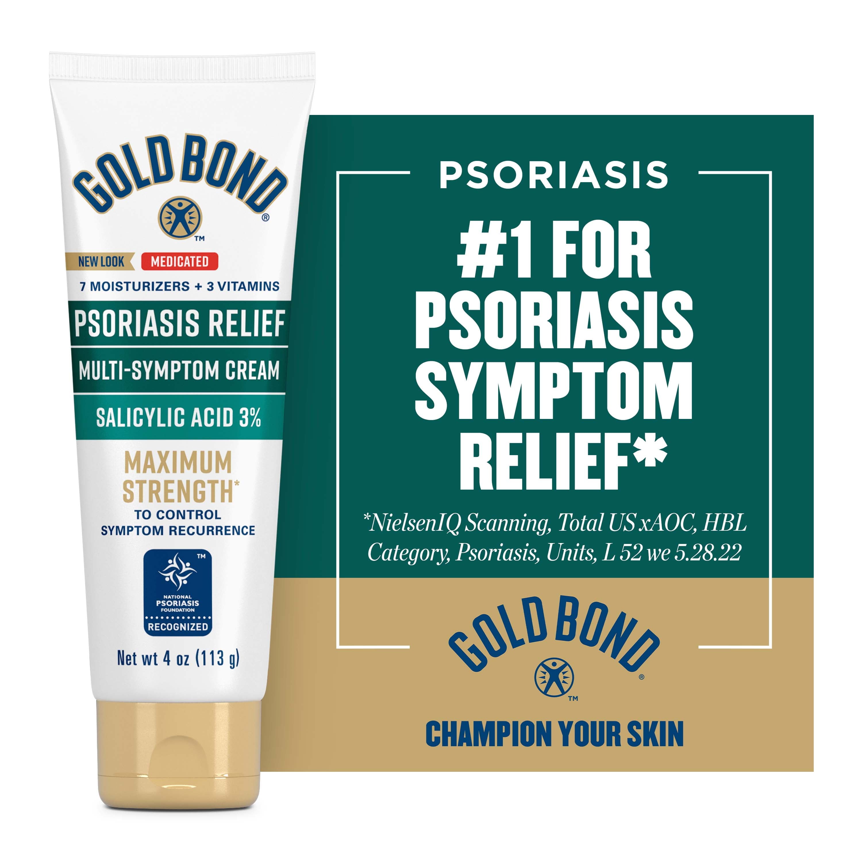 Gold Bond Psoriasis Multi-Symptom Relief Hand and Body Lotion & Cream for Itchy, Dry Skin with 3% Salicylic Acid, 4 Oz.