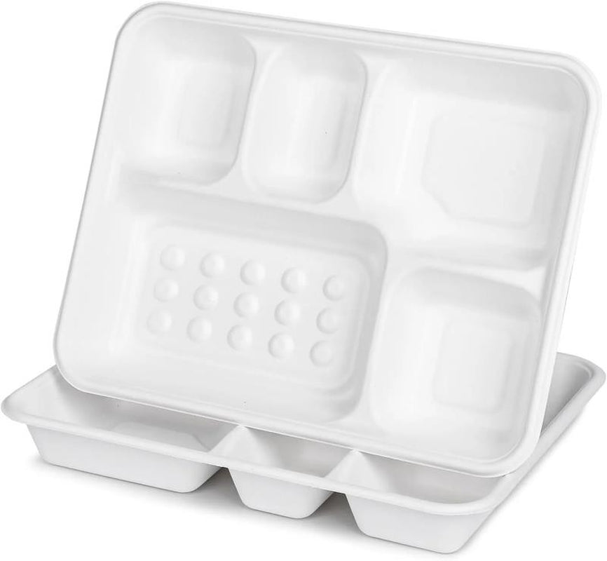 100 Pack Disposable Compartment Paper Plates, 100% Compostable 5 Compartment Pla