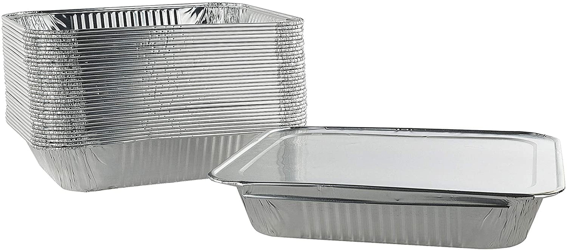 25 Pack Disposable Aluminum Foil Half Size Deep with Snap on Foil Lids Default