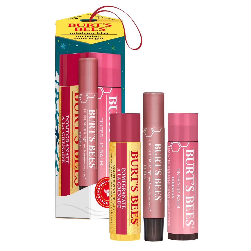 Burt'S Bees Mistletoe Kiss Gift Set, Pomegranate Lip Balm, Tinted Lip Balm and Lip Shimmer, 3 Tubes