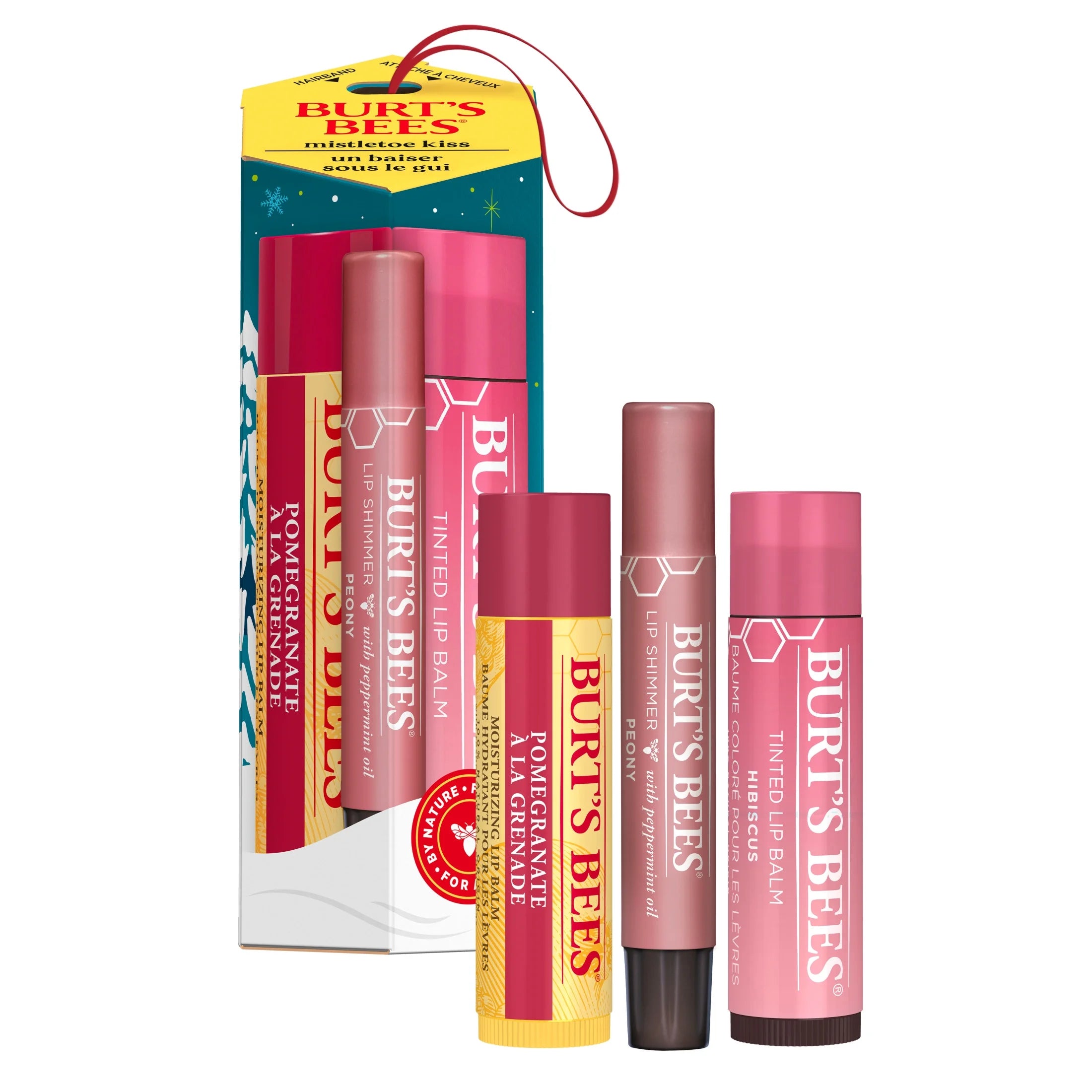 Burt'S Bees Mistletoe Kiss Gift Set, Pomegranate Lip Balm, Tinted Lip Balm and Lip Shimmer, 3 Tubes