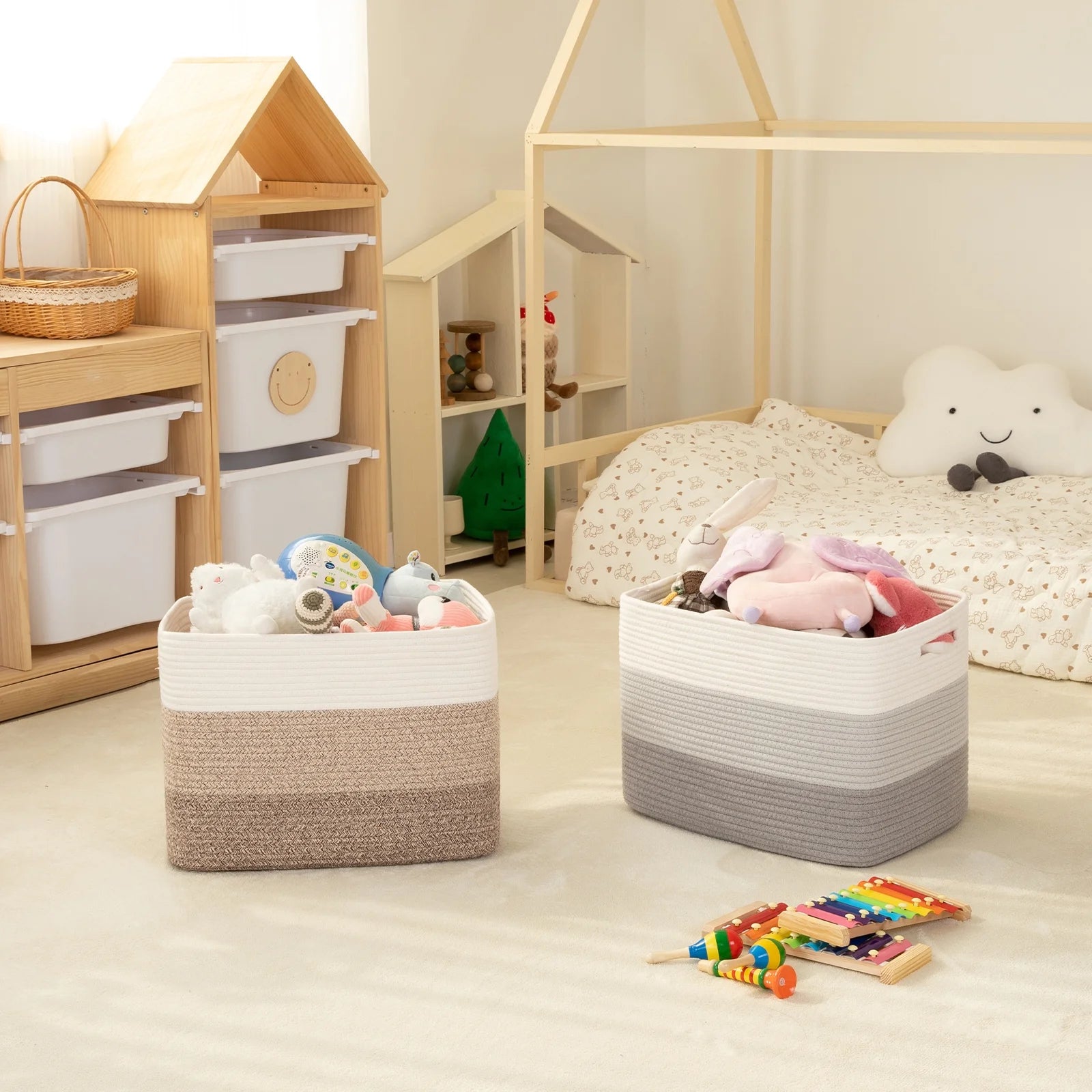 42L Cotton Rope Storage Basket with Handles，Rectan
