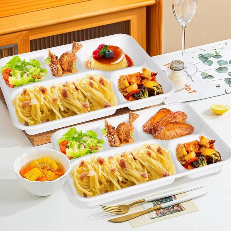 100 Pack Disposable Compartment Paper Plates, 100% Compostable 5 Compartment Pla