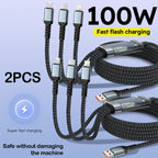 Firsting 4FT 100W 3-In-1 USB Charger Cord Phone Charging Cable Fast Charging Data Cable 2PCS Black