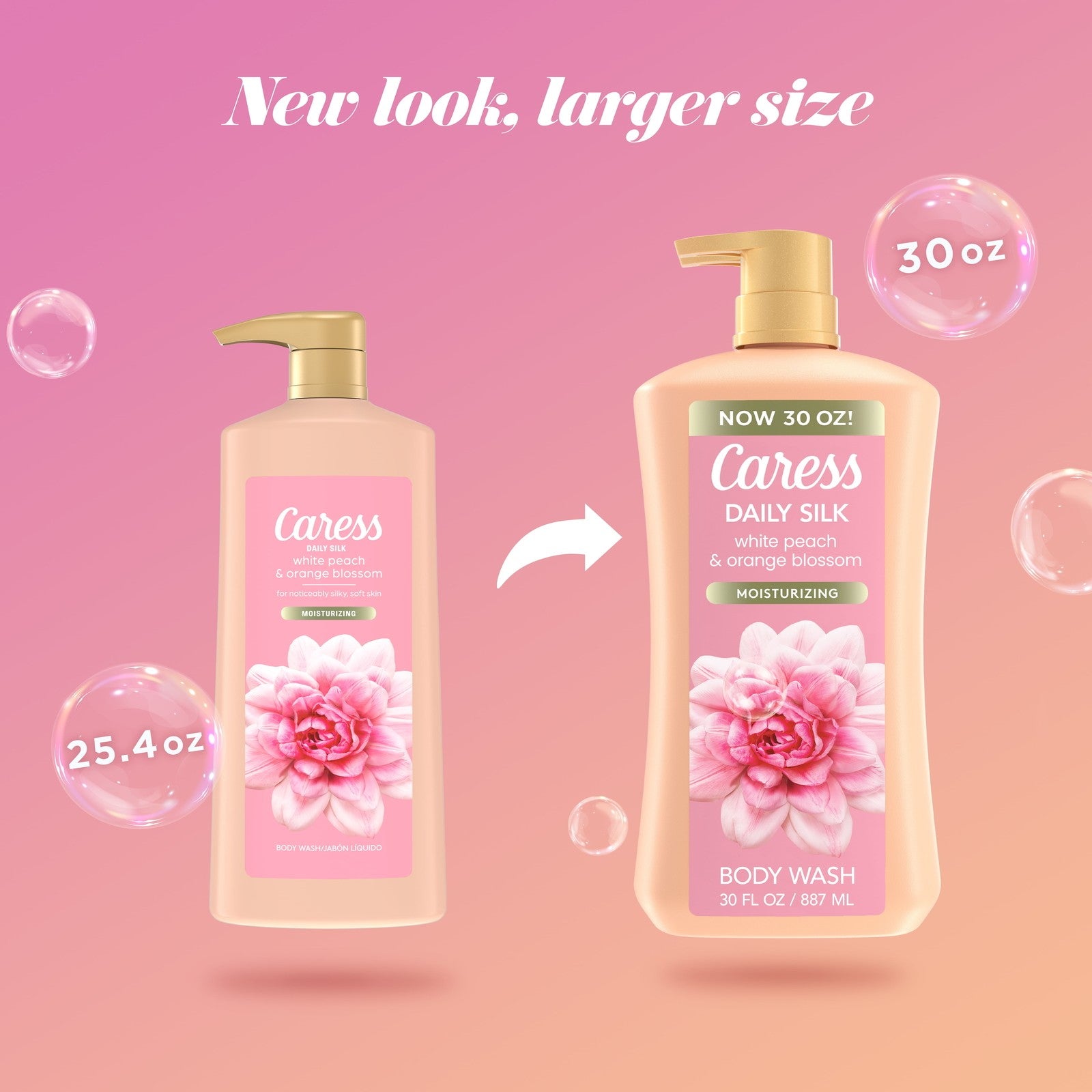 Body Wash for Women, Daily Silk White Peach & Orange Blossom for Dry Skin 30 Fl