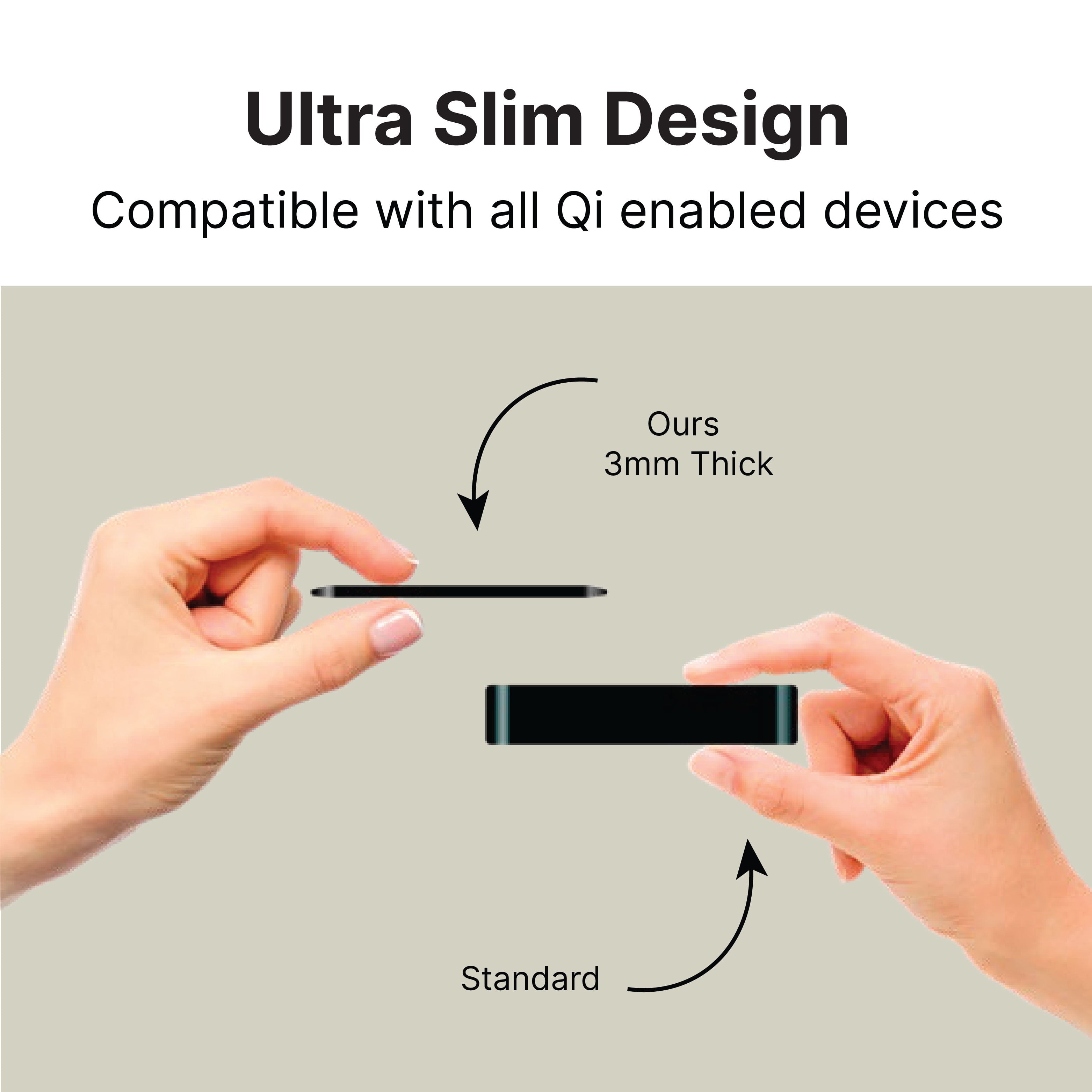 IJS Fast Wireless Phone Charger for Qi Enabled Devices - Ultra Slim Universal round Charging Pad Compatible with Multiple Mobiles - Black