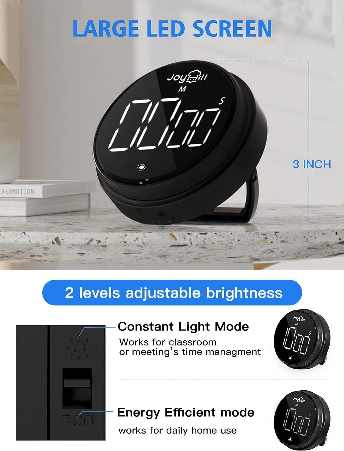 Digital Kitchen Timer, 2 Pack Magnetic Timer with Large LED Display Screen, 3 Vo