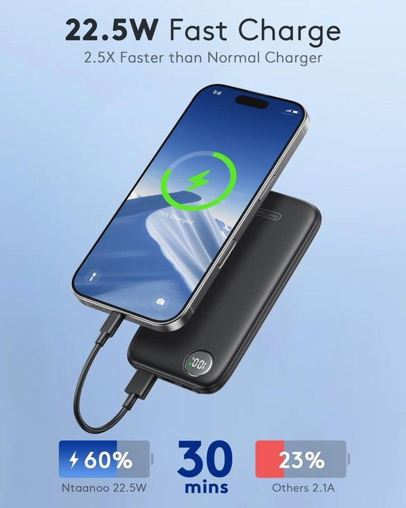 Fast Charging Power Bank, 10000Mah Portable Charger for Iphone, 22.5W USB C In&O