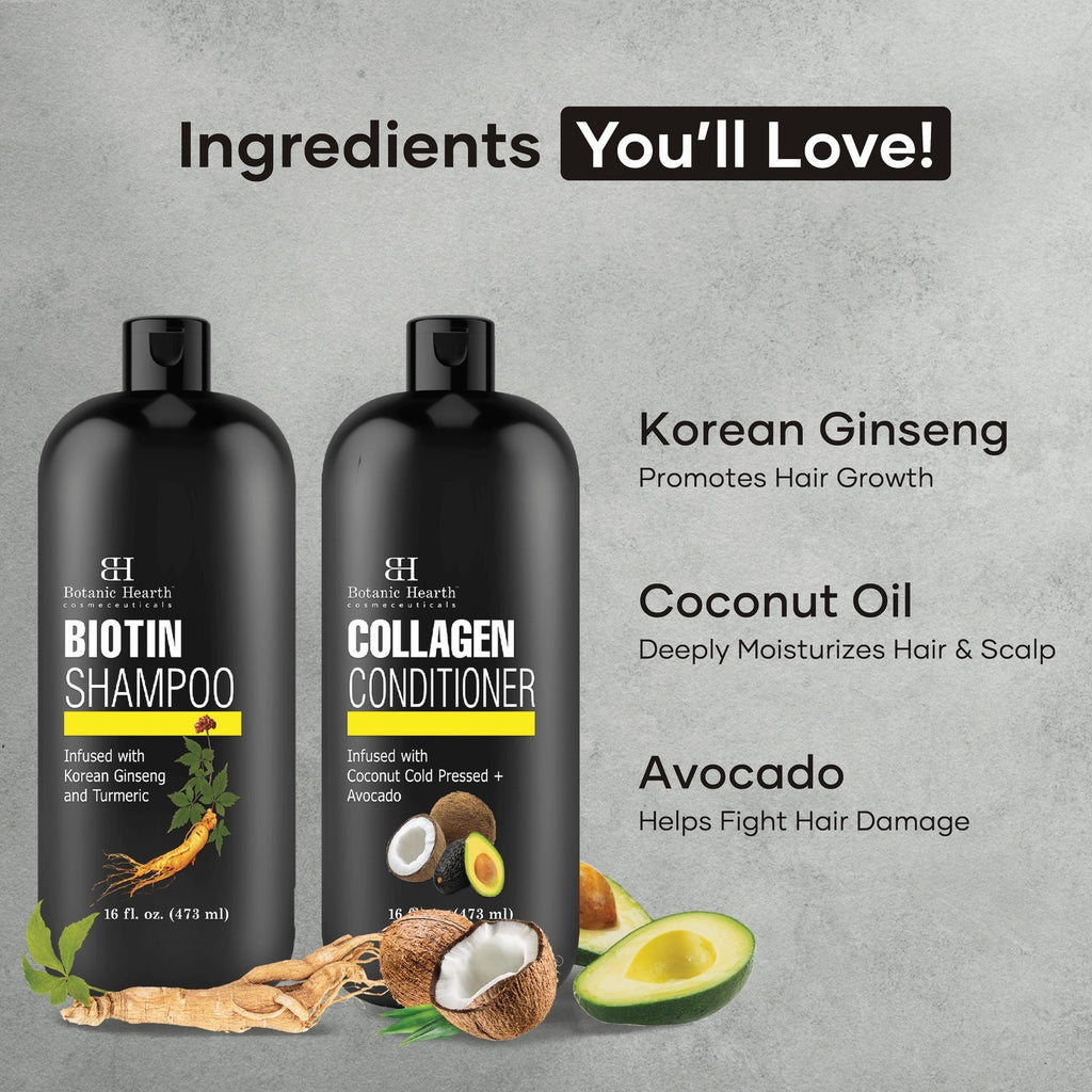 Biotin Shampoo & Collagen Conditioner Set – Infused with Korean Ginseng, Turmeri