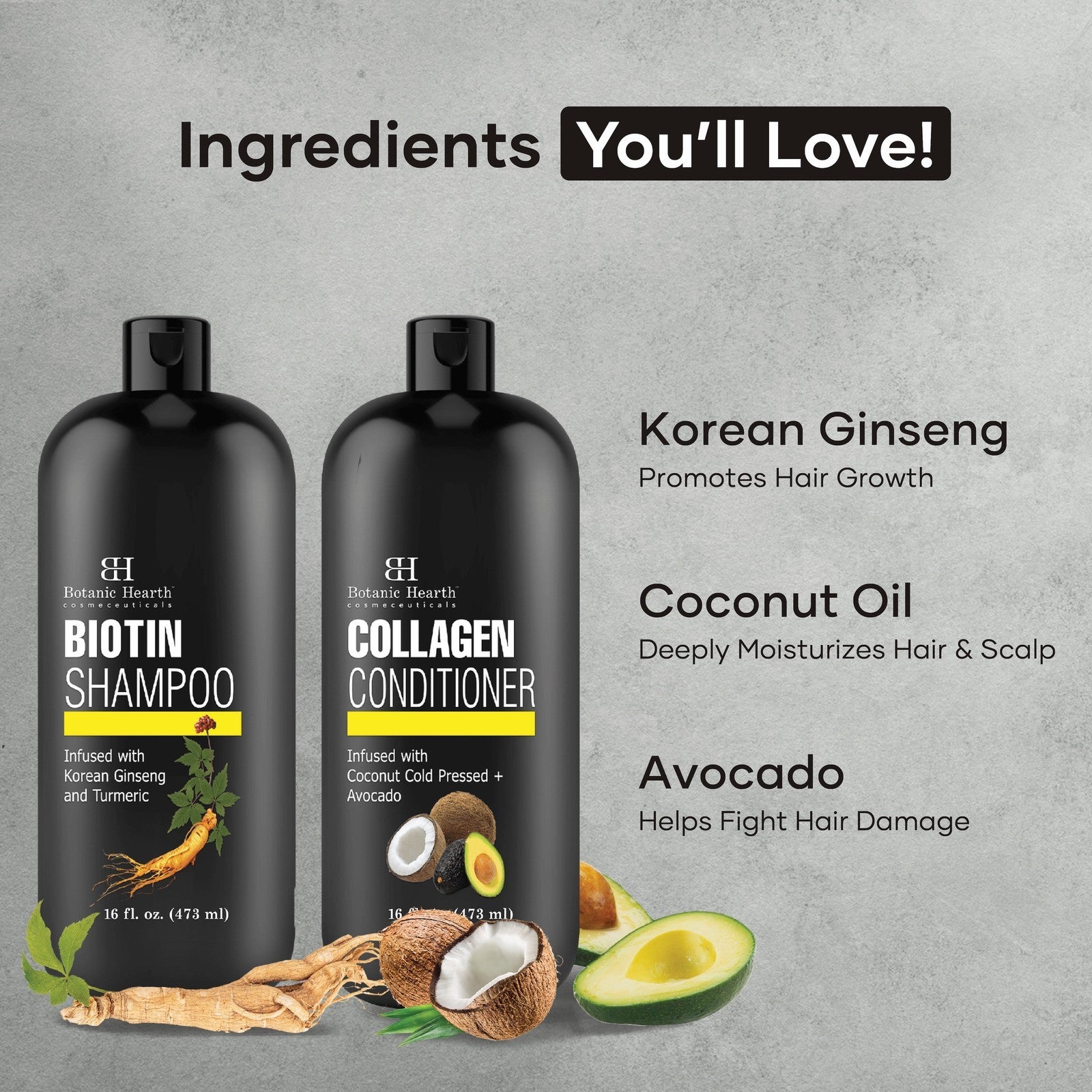Biotin Shampoo & Collagen Conditioner Set – Infused with Korean Ginseng, Turmeri