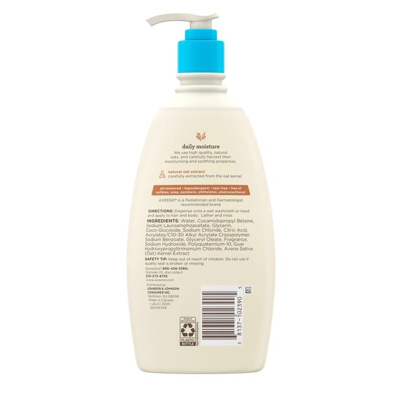 Baby Daily Moisture Bath Body Wash & Shampoo, Liquid Soap, Oat Extract, 18 Fl Oz