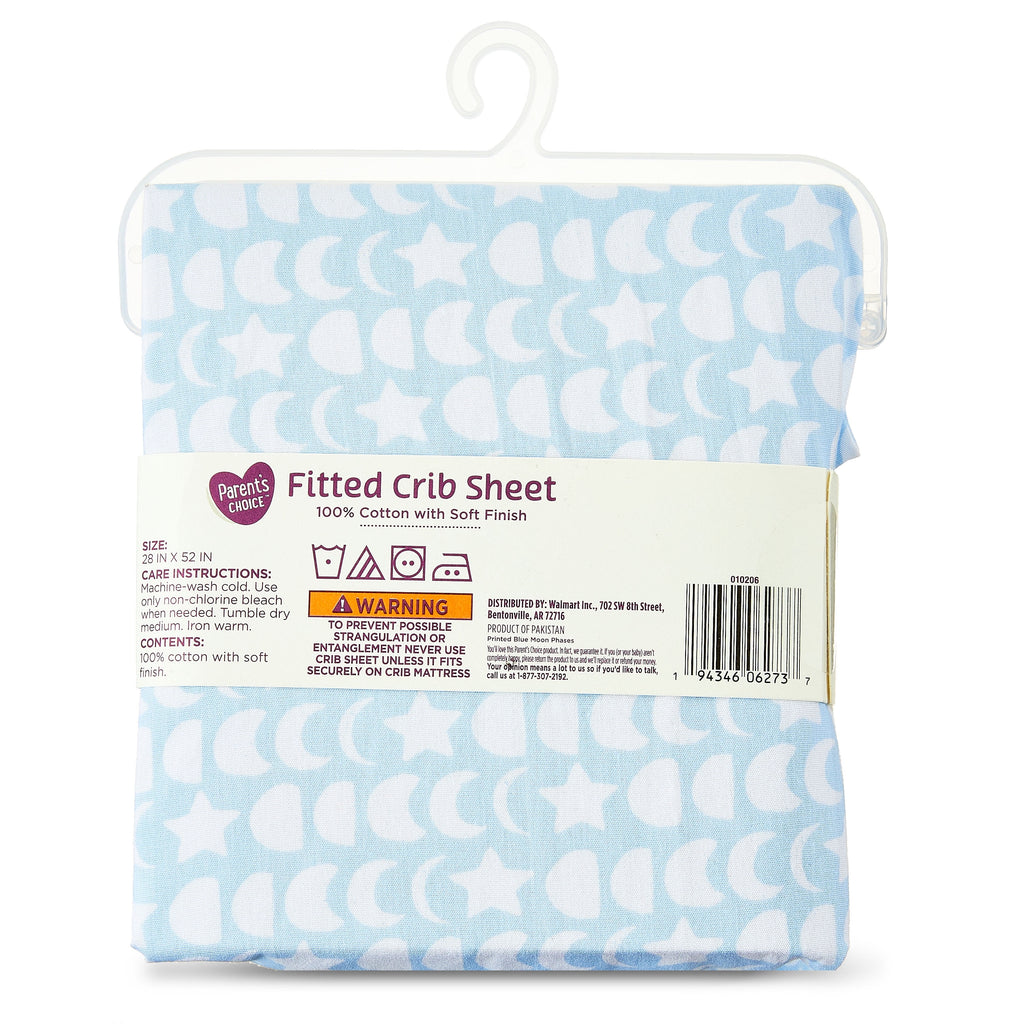 (2 Pack) Parent'S Choice 100% Cotton Infant Fitted Crib Sheet, Blue Moon Phases