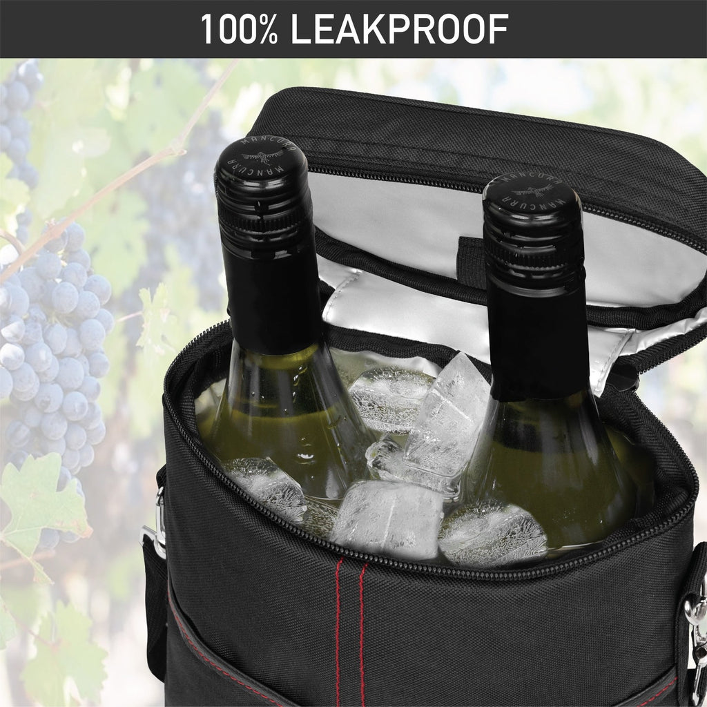2 Bottle Wine Carrier Tote, Insulated Leakproof Wine Cooler Bag, Wine Travel Bag