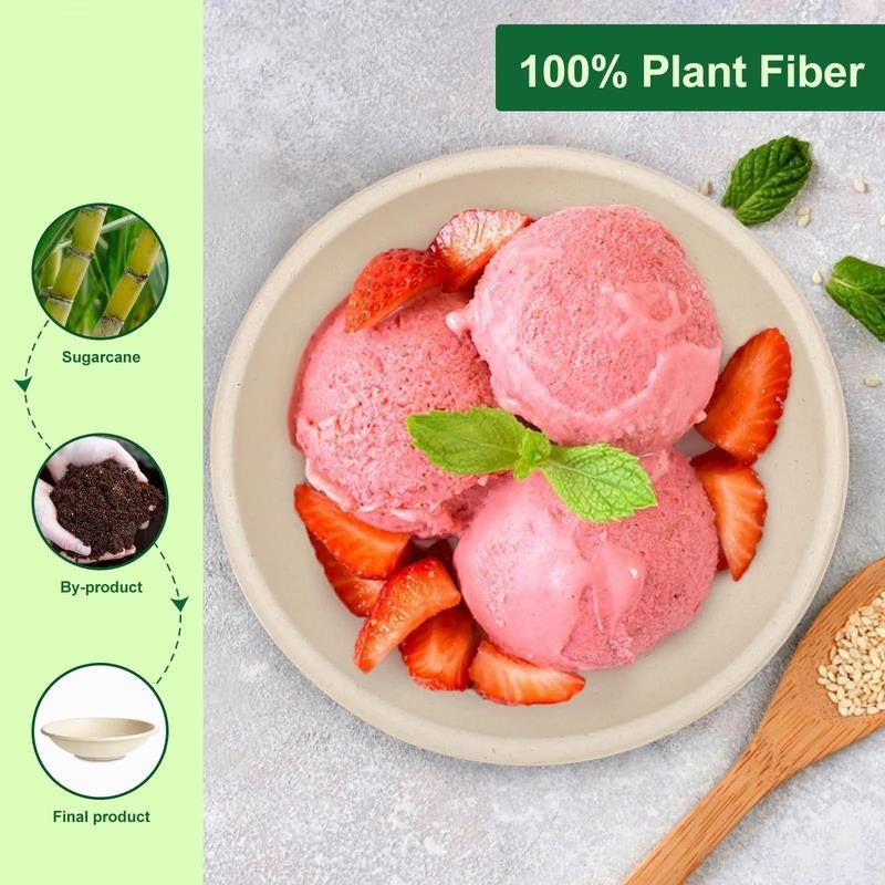 24 OZ Compostable Paper Bowls Heavy-Duty Bulk, 125 Pack Natural Sugarcane Fibers