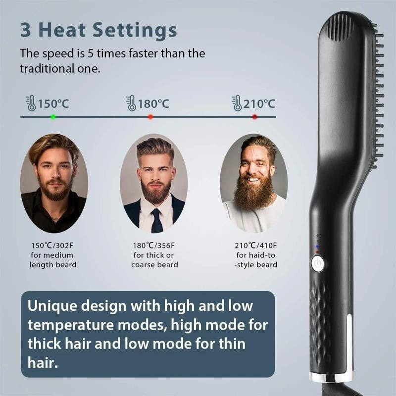 Beard Straightener, 3 in 1 Ceramic Beard Straightening Brush 3 Modes Adjustable