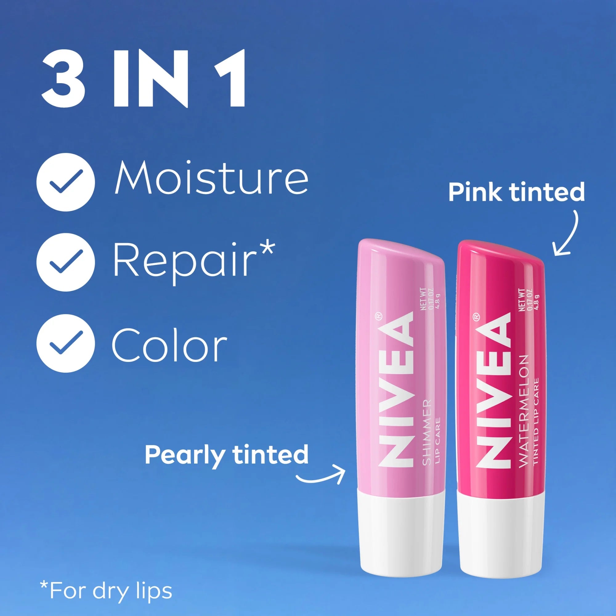 NIVEA Pearly and Pink Lip Care, Tinted Lip Balm Set, 0.17 Oz Stick, Pack of 2