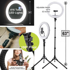 18-Inch LED Ring Light, Adjustable 63-Inch Tripod Stand, with Phone Stand and Wi