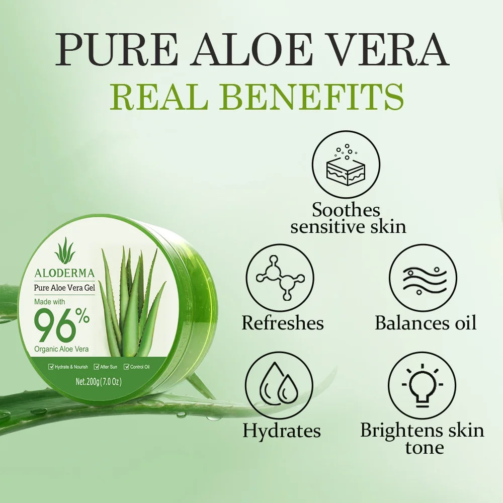 ALODERMA Organic Pure Aloe Vera Gel Made with 96% USDA Organic Certified Aloe Vera within 12 Hours of Harvest (200G, 7.0 Oz), Suitable for All Skin Types – No Sticky Residue – Eco-Friendly