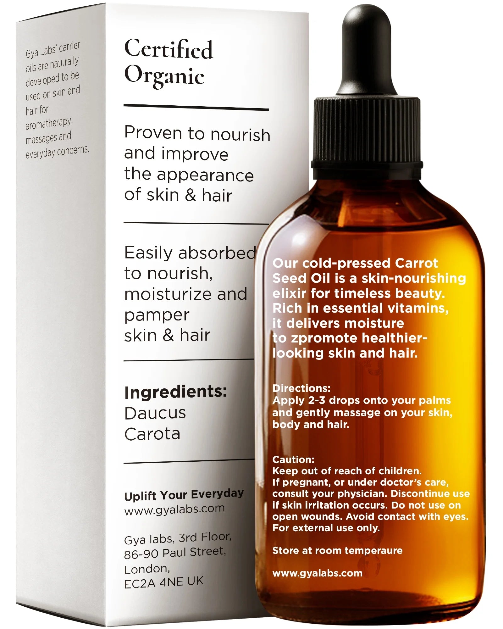 Gya Labs Organic Carrot Seed Oil for Skin - Pure & Natural Unrefined Cold Pressed Carrot Oil for Hair, Scalp, Skin, Face & Massage (1 Fl Oz)