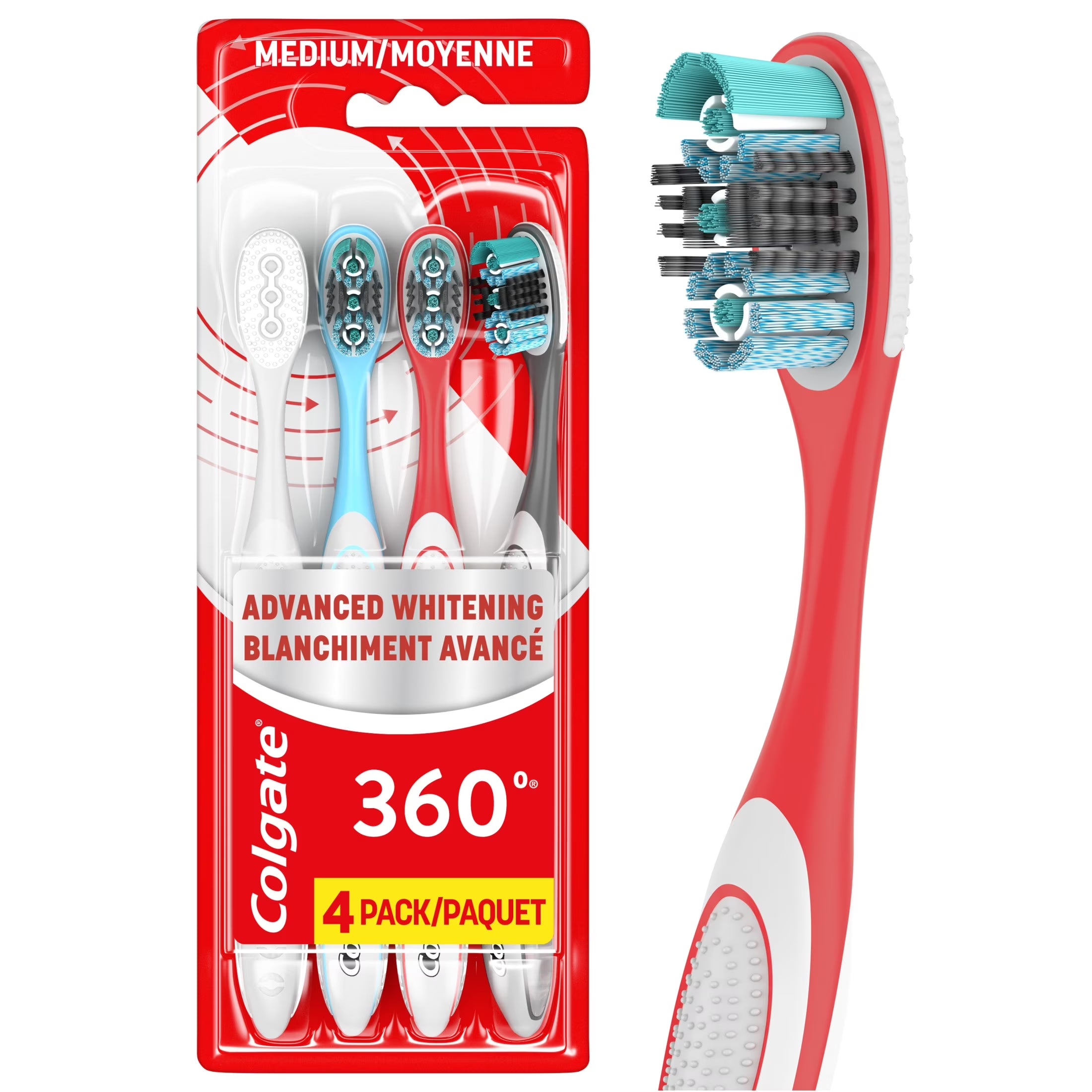 360 Advanced Whitening Medium Toothbrush Pack, 4 Count