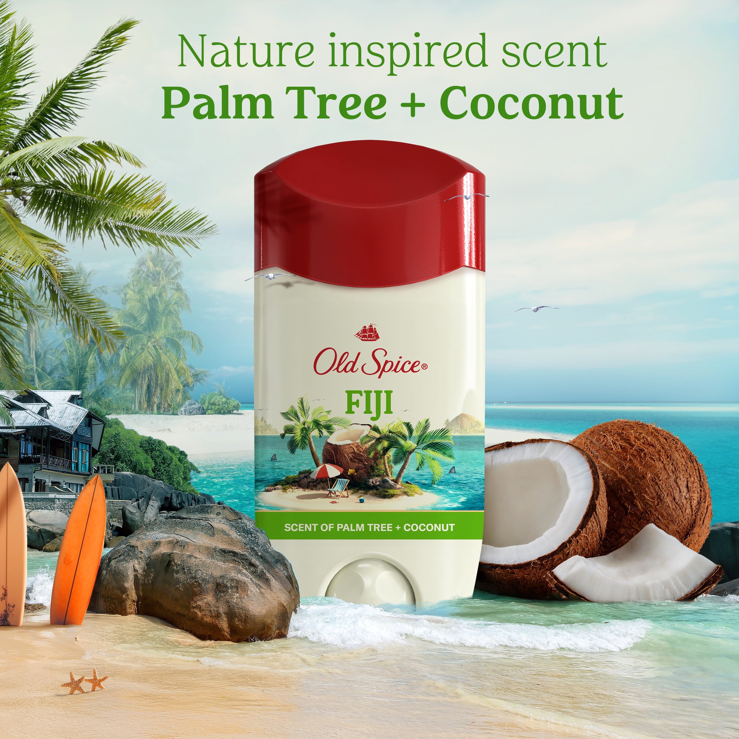 Antiperspirant Deodorant for Men in Fiji with Palm Tree, Triple Pack, 24/7 Lasting Freshness and Sweat Protection, 3X2.6Oz