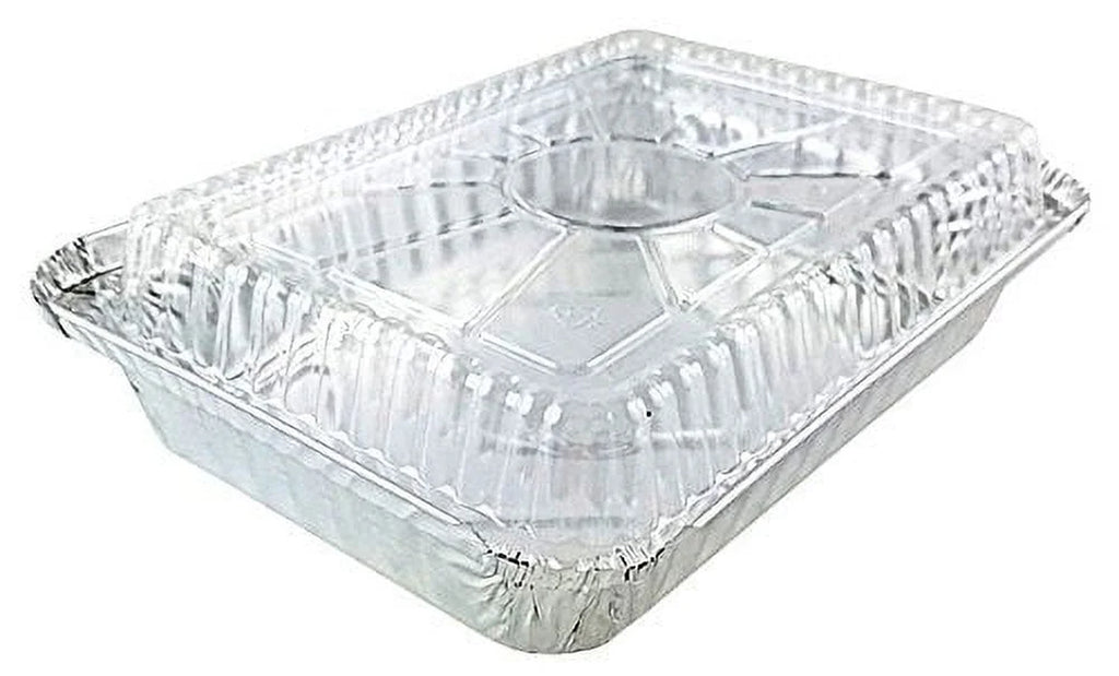 1 1/2 Lb. Oblong Shallow Aluminum Foil Take-Out Pan with Clear Dome Lid Disposab
