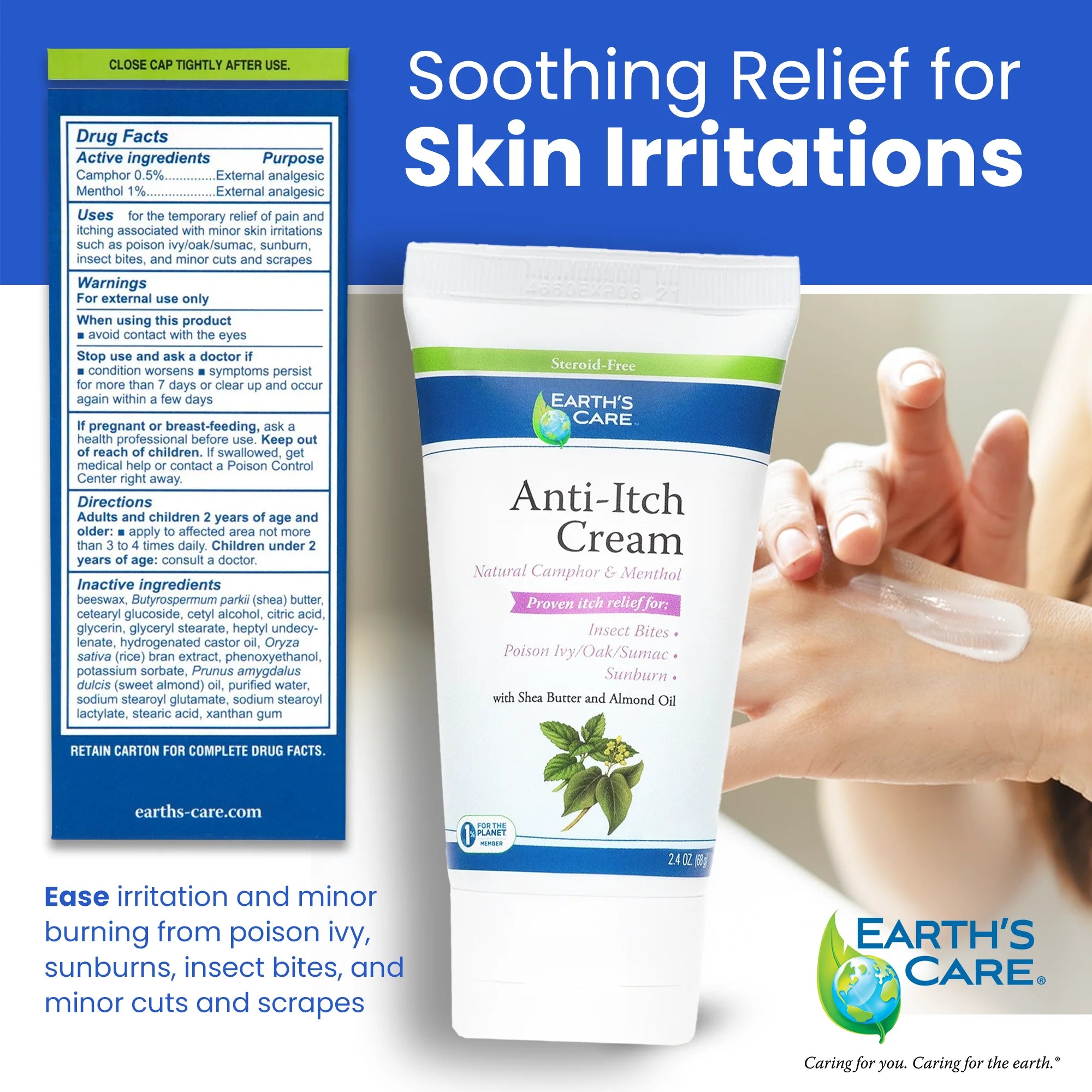 Earth’S Care Anti-Itch Cream for Itchy Skin with Shea Butter and Almond Oil 2.4 Oz