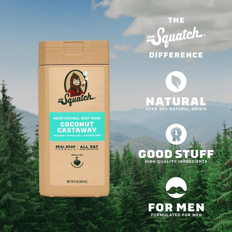Coconut Castaway Natural Body Wash for Men, 14 Fl Oz