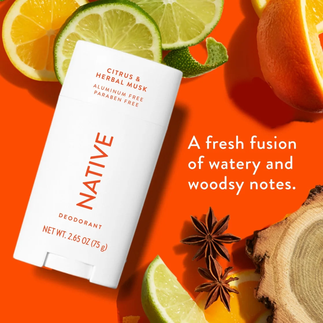 Native Deodorant, Aluminum Free, Citrus & Herbal Musk, Deodorant for Men and Women, 2.65 Oz